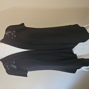 Dressbarn Womens Black Sweater Knit Cardigan Floral Lace Inset Short Sleeve Top